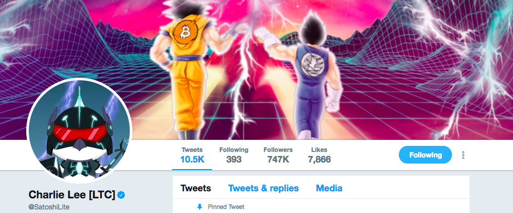 Litecoin's founder, Charlie Lee's Twitter Account