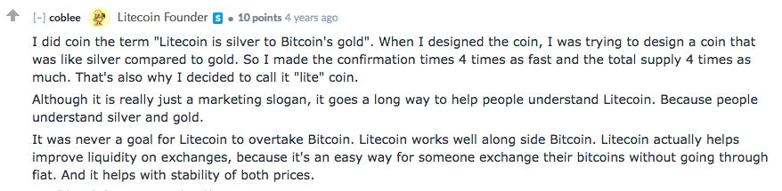 A Comment by Charlie Lee Regarding Litecoin vs Bitcoin