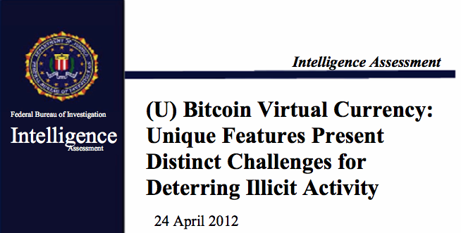 The front page of the FBI’s Intelligent Assessment of Bitcoin
