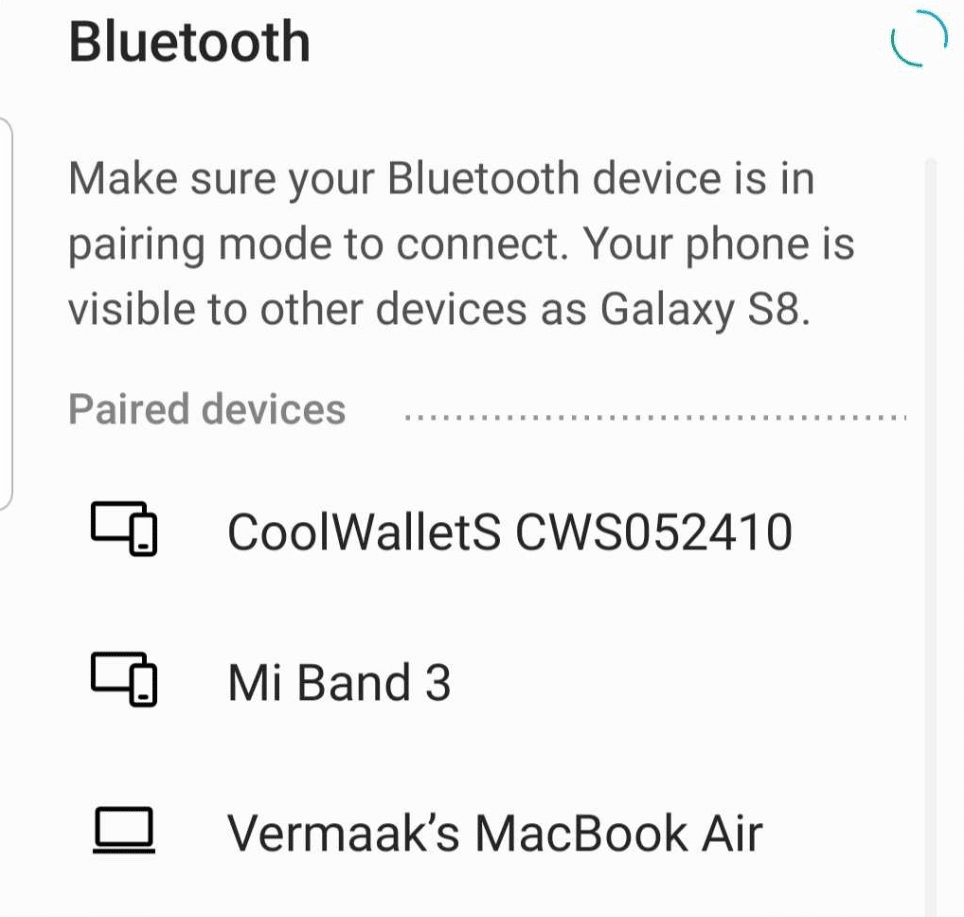 coolwallet bluetooth connection